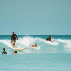 Surfers riding thrilling waves in Honolulu, Hawaii, showcasing vibrant surf culture.